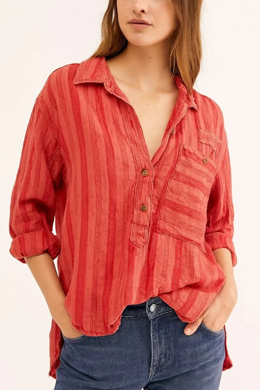 Free People Summer Breeze Stripe Top Coral Combo NWT